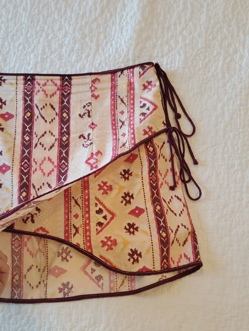 Free People Cream and Burgundy Aztec Mini Skirt